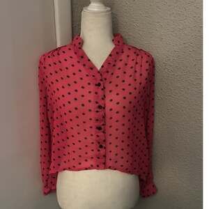 Coolwear Pink/Black Polka-Dot Sheer High Low Top S Flaws Dopamine Fairycore Twee